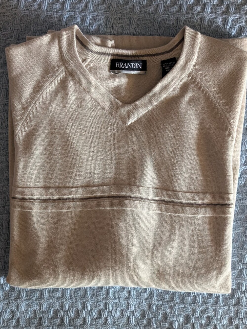 Brandini Men’s V-Neck Sweater in Light Gray Long Sleeve Medium Cotton Blend